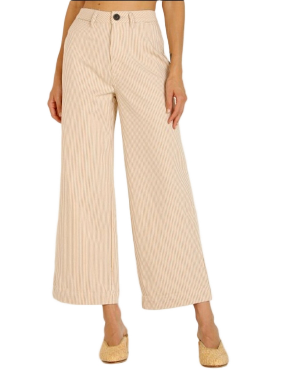 ROLLA'S Old Mate Beige high waist Wide-Leg Pinstripe Crop Pants